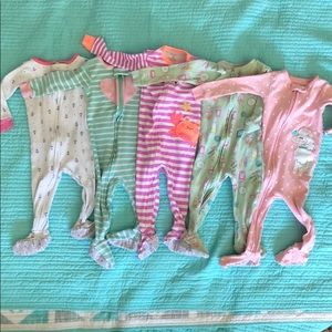 5pk! 12 mo little girls footie pajamas